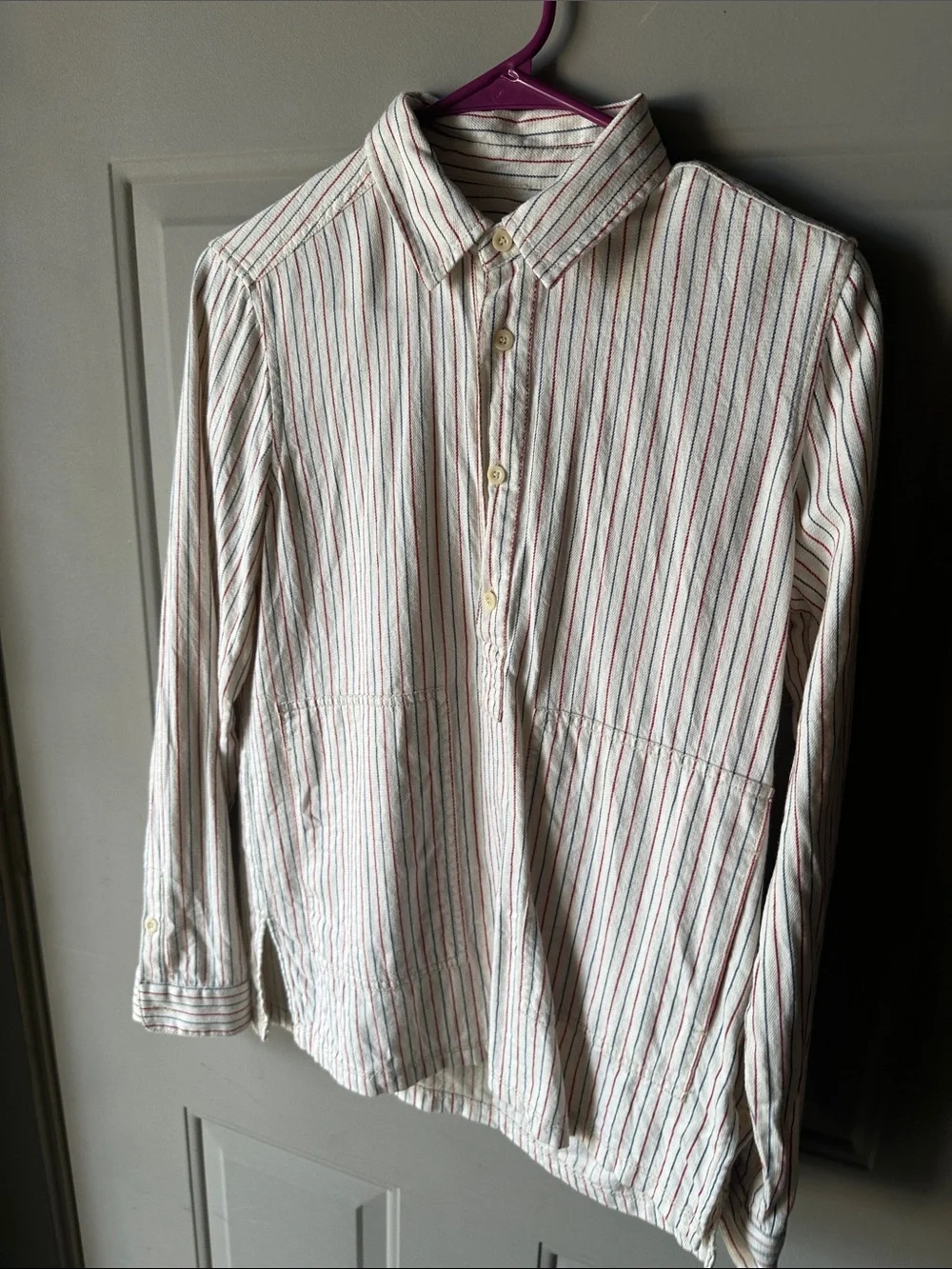 Madewell White Button-Front Shirt with Red & Navy Stripes